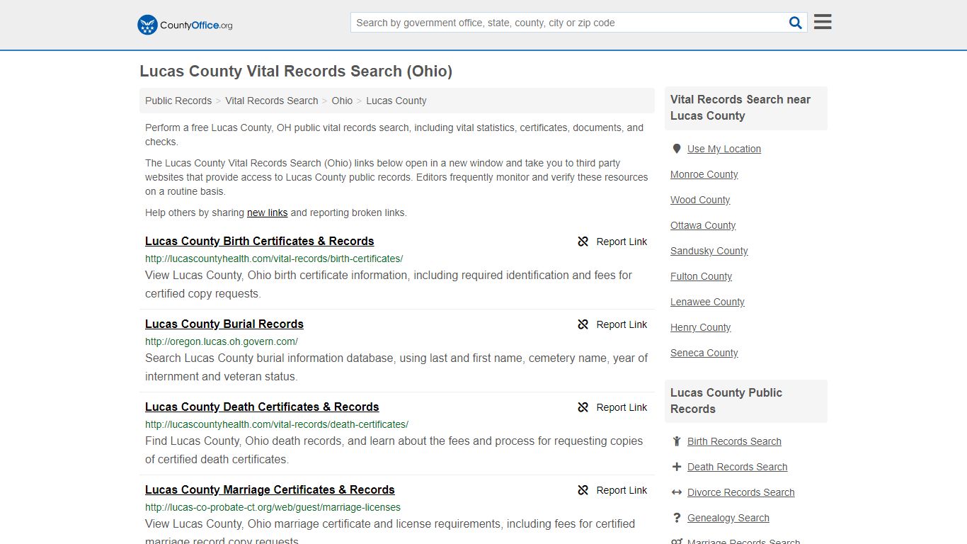 Lucas County Vital Records Search (Ohio) - County Office